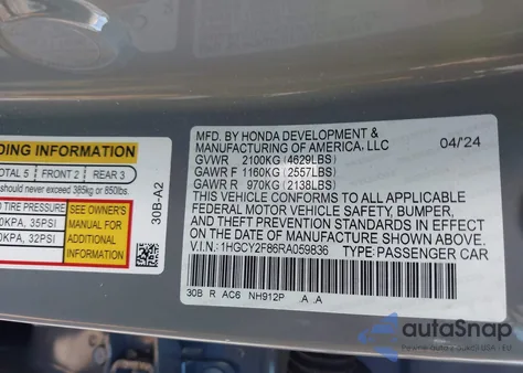 2024 Honda Accord Touring z USA, uszkodzony, nr VIN 1HGCY2F86RA059836